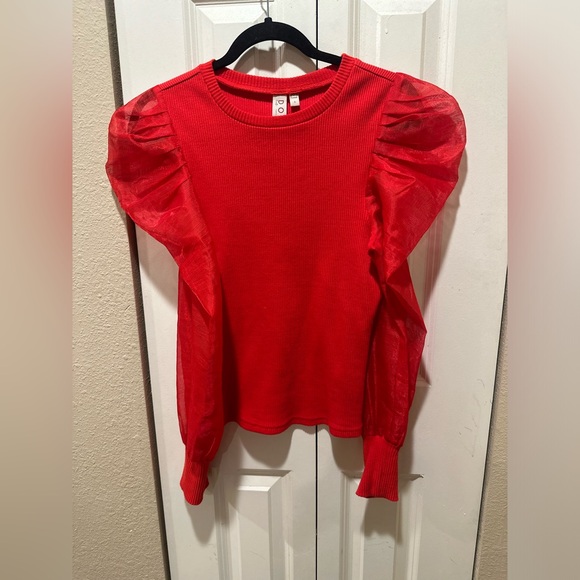 Anthropologie Dolan Left Coast Puff Sleeve Top Ribbed Red , size S - Picture 6 of 8